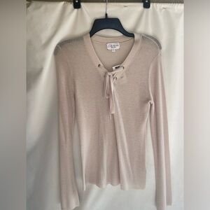 NWT Terre Jacobs Feel The Piece $385  Bone 100%cashmere tie front sweater M/ L